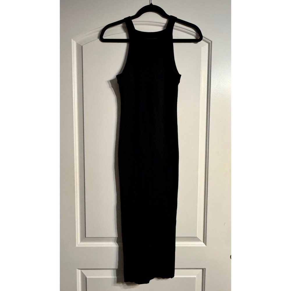 DKNY Jeans Dress Small Black Ribbed Knit Bodycon Midi Sleeveless